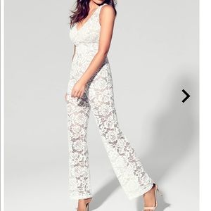 New Guess Riona Lace V neck wide leg Jumpsuit S